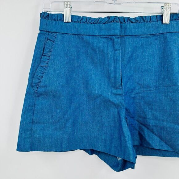 J. Crew Size 6 Blue Denim Chambray Ruffle Trim Summer Shorts - Picture 3 of 9